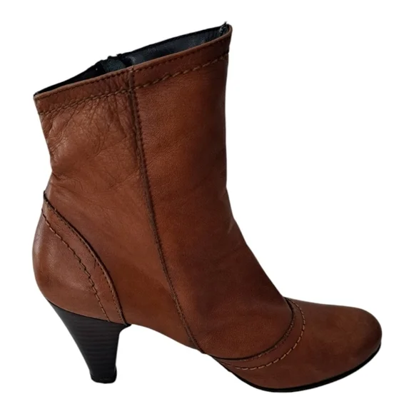 Leather women's tan heeled ankle boots booties Made in Italy zip closure heel 3" - Picture 7 of 12